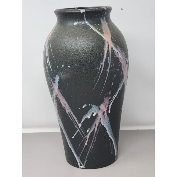 Large Art Stoneware Vase With Abstract Splatter Design‎ Harris Potteries Chicago - Picture 3 of 11